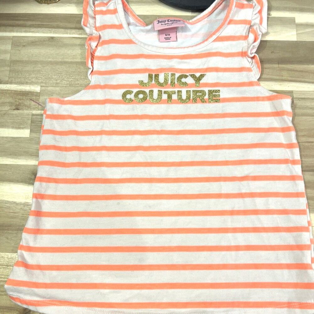 Kid's JUICY COUTURE 8/10 T Shirt Orange White Gold Logo - Picture 6 of 6